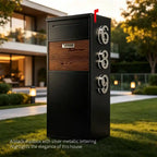 CurbHalo Custom Solar House Number Mailbox in Obsidian Black with illuminated silver address numbers