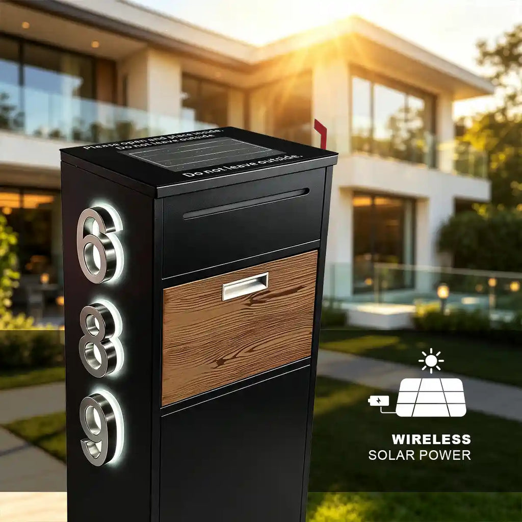 CurbHalo Solar House Number Mailbox with integrated solar panel and wireless LED address lighting