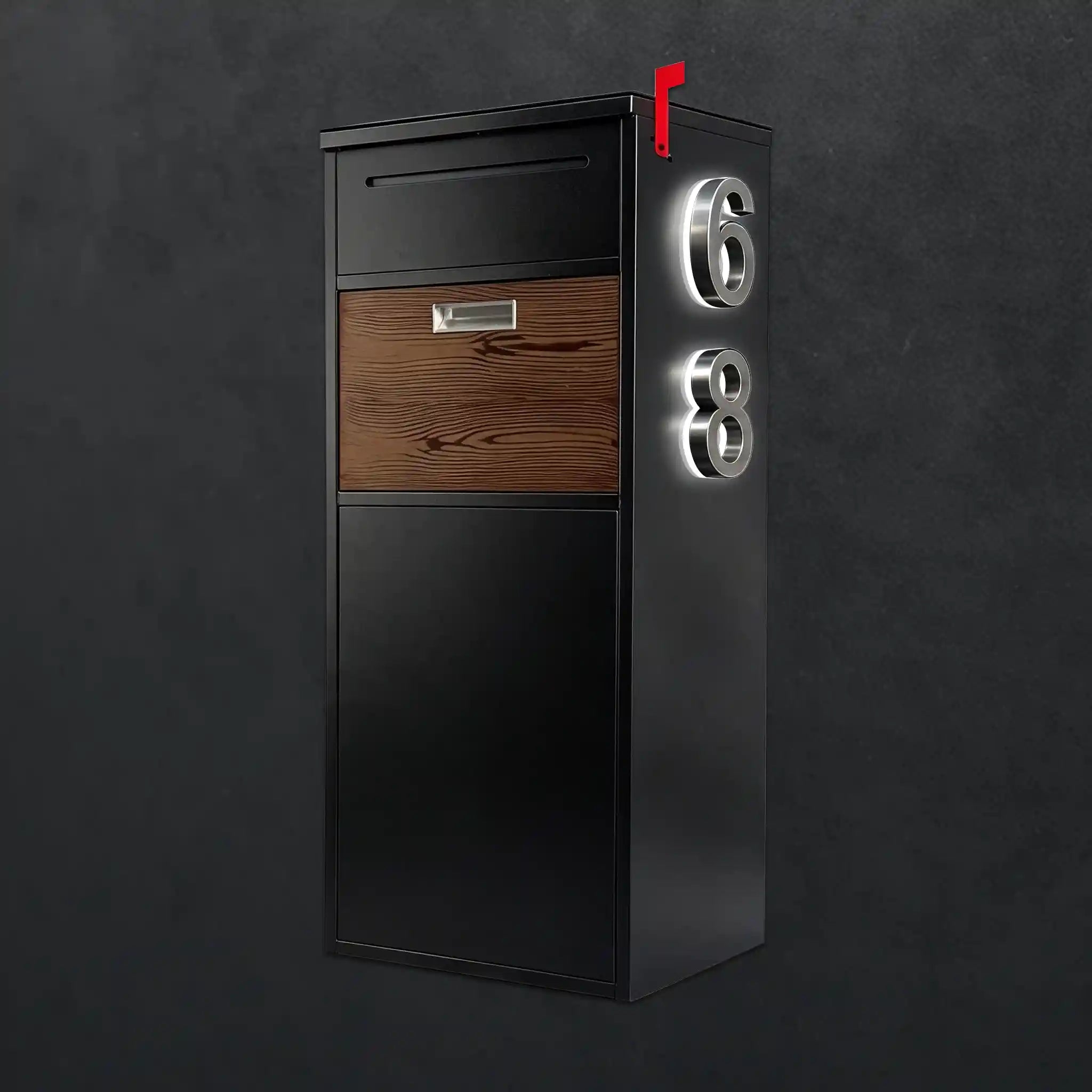 Custom Solar House Number Mailbox Modern Package Box | Obsidian Black