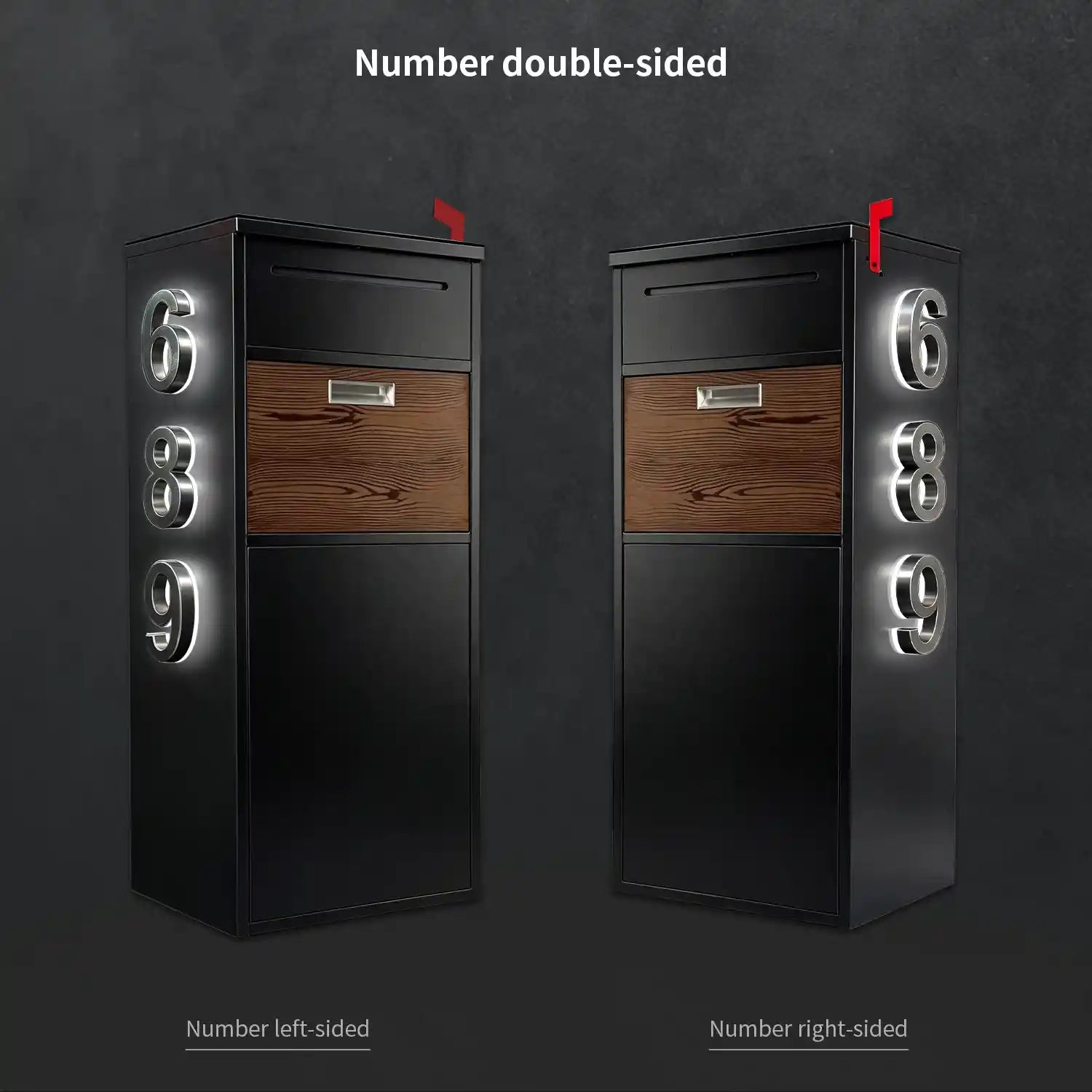 Custom Solar House Number Mailbox Modern Package Box | Obsidian Black