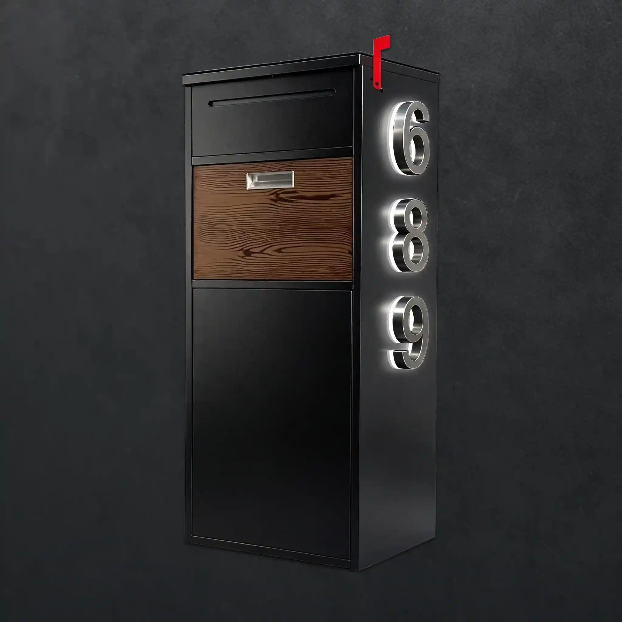 Custom Solar House Number Mailbox Modern Package Box | Obsidian Black