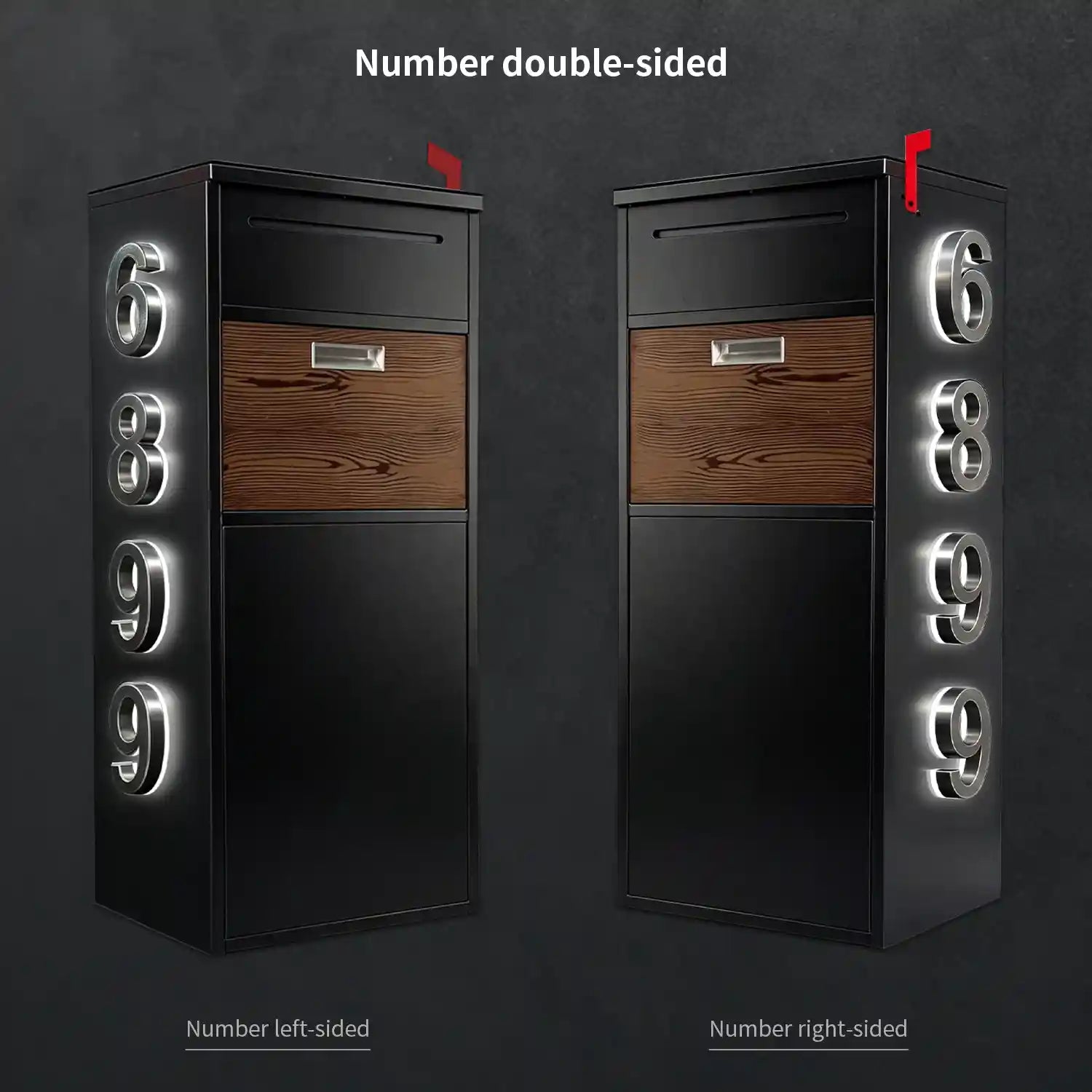Custom Solar House Number Mailbox Modern Package Box | Obsidian Black