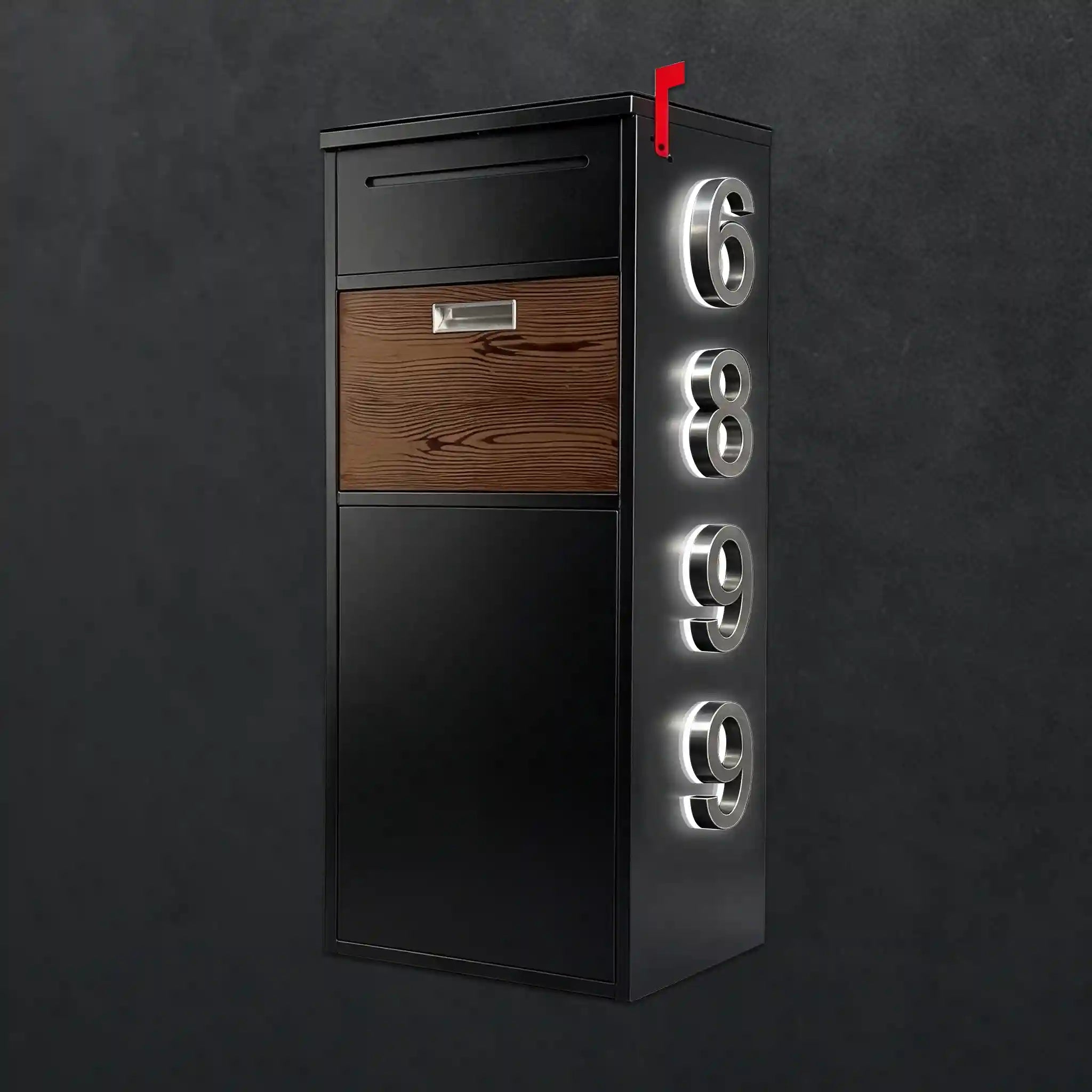 Custom Solar House Number Mailbox Modern Package Box | Obsidian Black