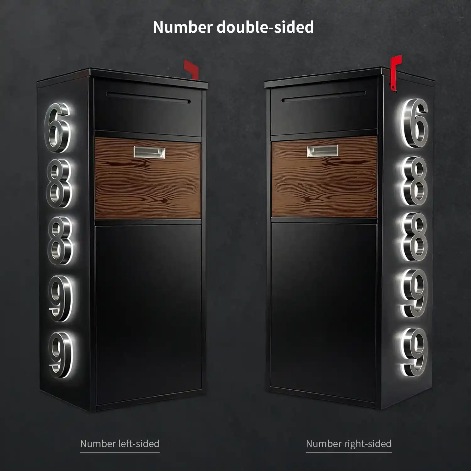 Custom Solar House Number Mailbox Modern Package Box | Obsidian Black