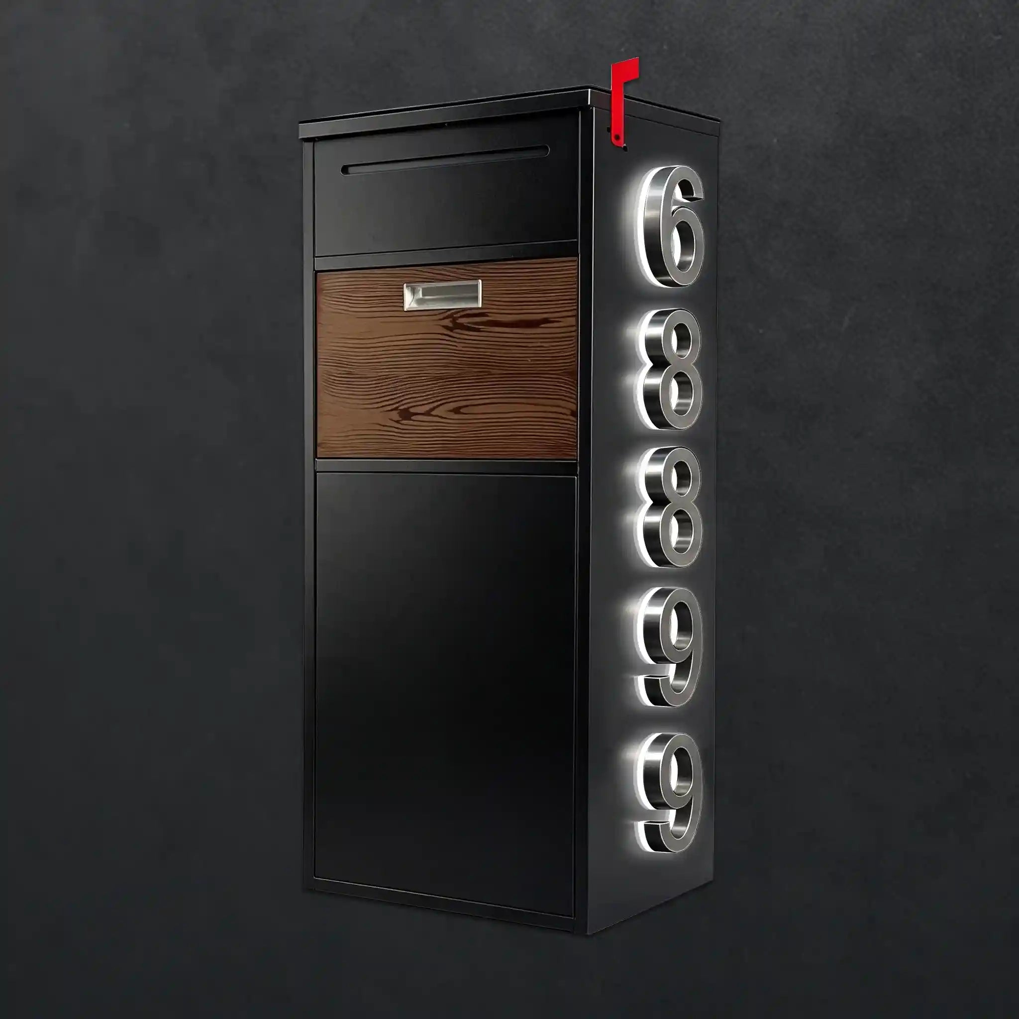 Custom Solar House Number Mailbox Modern Package Box | Obsidian Black
