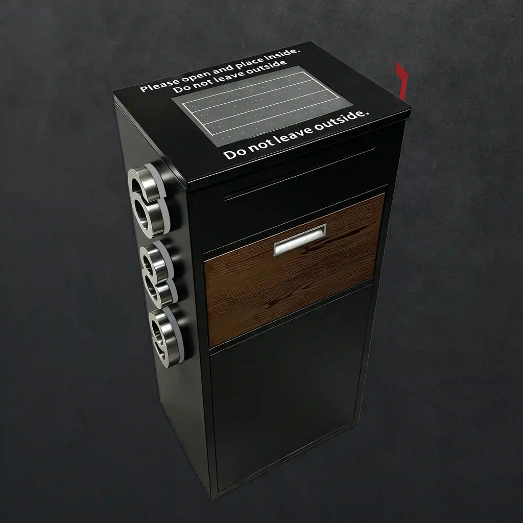 Custom Solar House Number Mailbox Modern Package Box | Obsidian Black