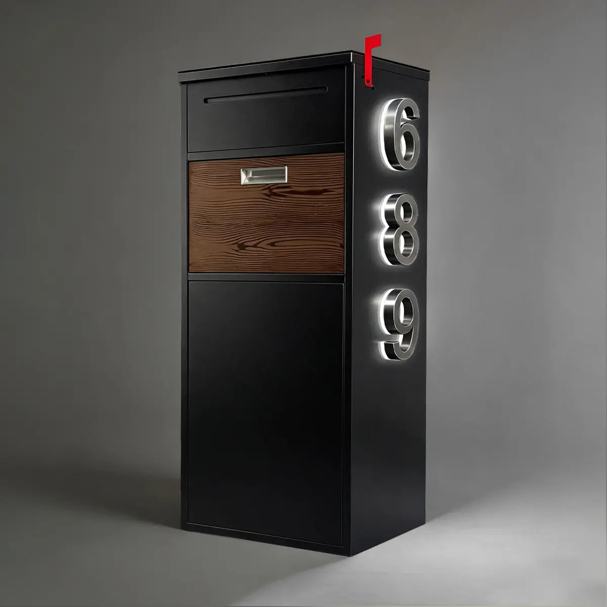 Custom Solar House Number Mailbox Modern Package Box | Obsidian Black