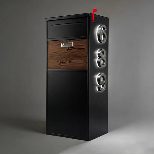 Custom Solar House Number Mailbox Modern Package Box | Obsidian Black