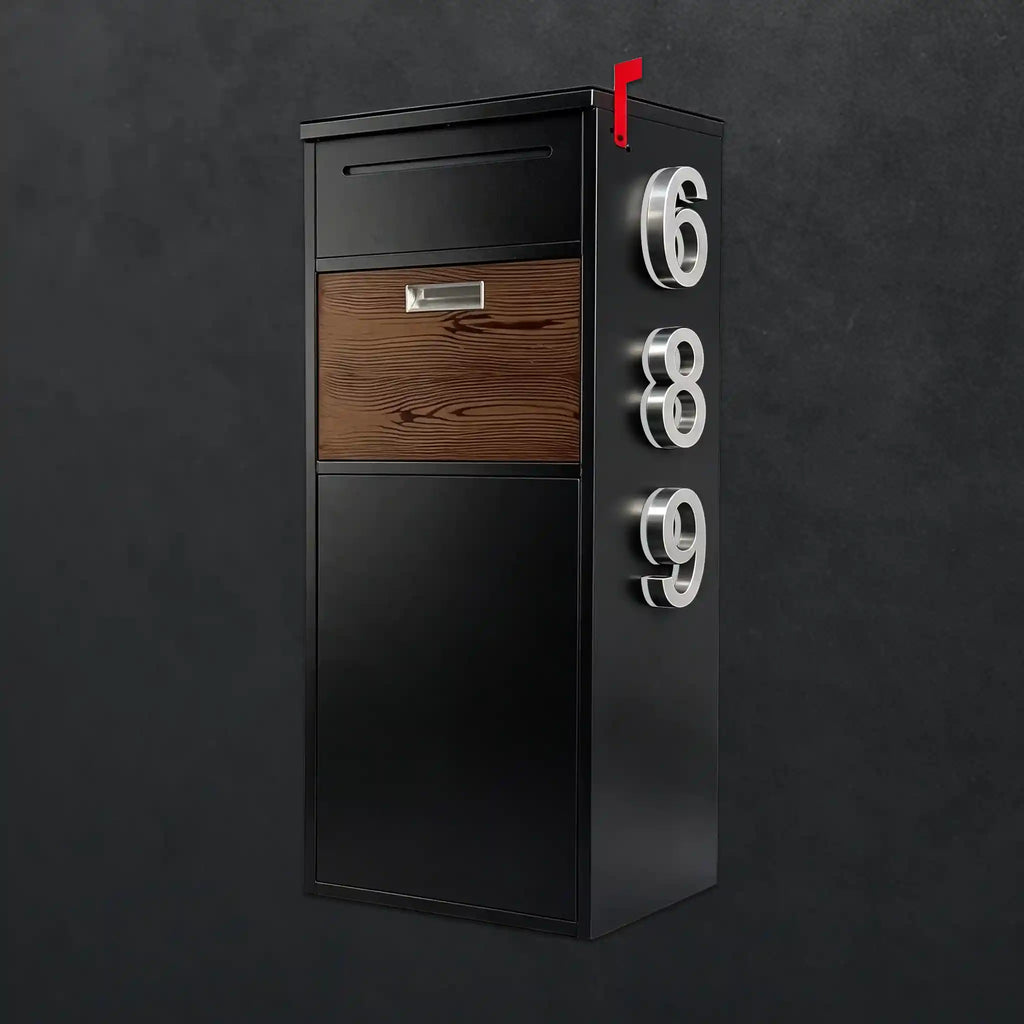 Custom Solar House Number Mailbox Modern Package Box | Obsidian Black