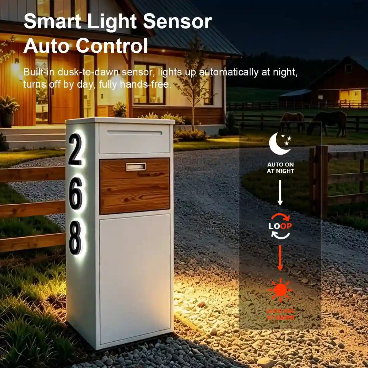 Custom Solar House Number Mailbox Anti-theft Package Box | Arctic White